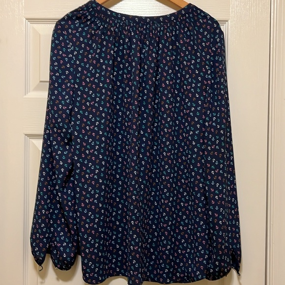 Talbots XL anchor print, navy long sleeve blouse. - Picture 5 of 6